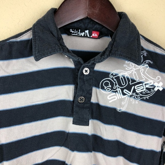 QuikSilver Boys Polo, Blue Stripe Medium 5/6 - Picture 2 of 7